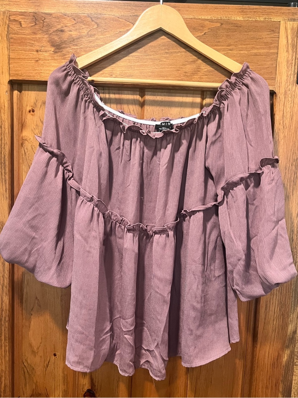 TIMINGW Dusty Mauve Off-Shoulder Ruffle Peasant Top